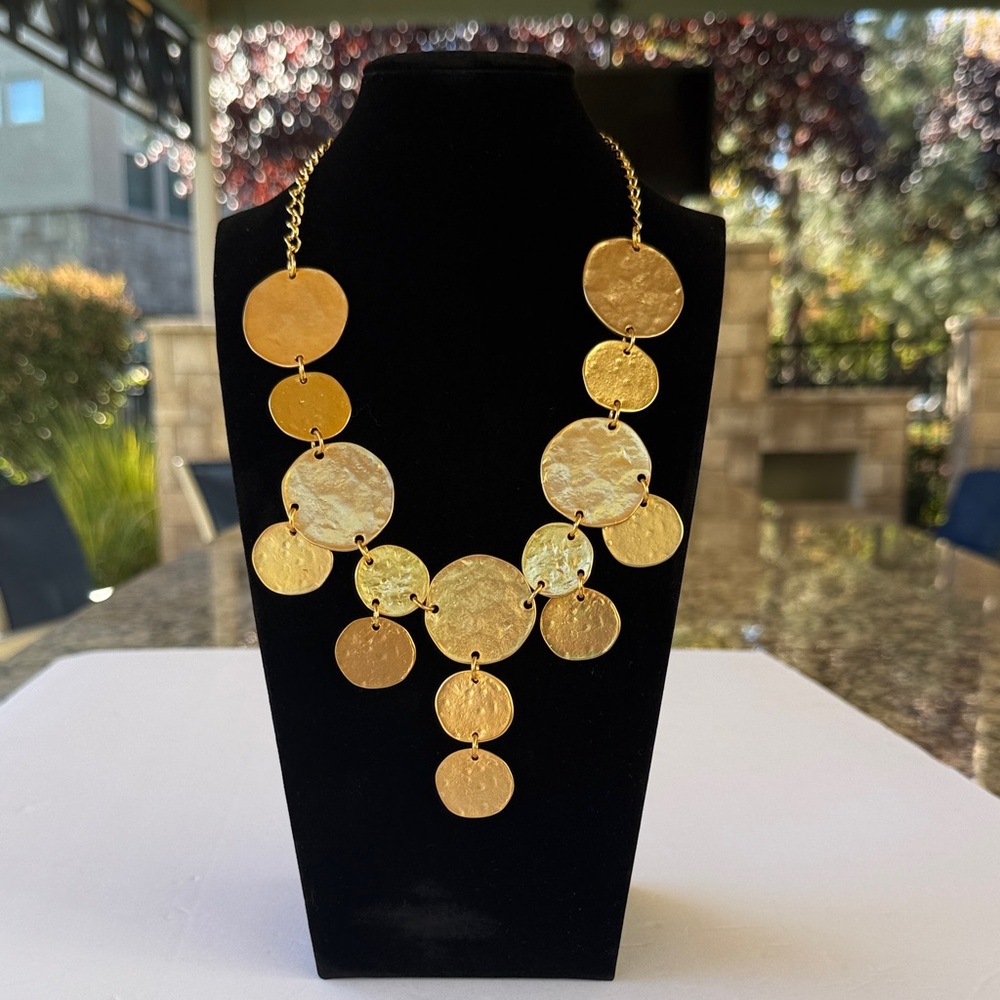 Kenneth Jay Lane Elegant Gold Disc Necklace.